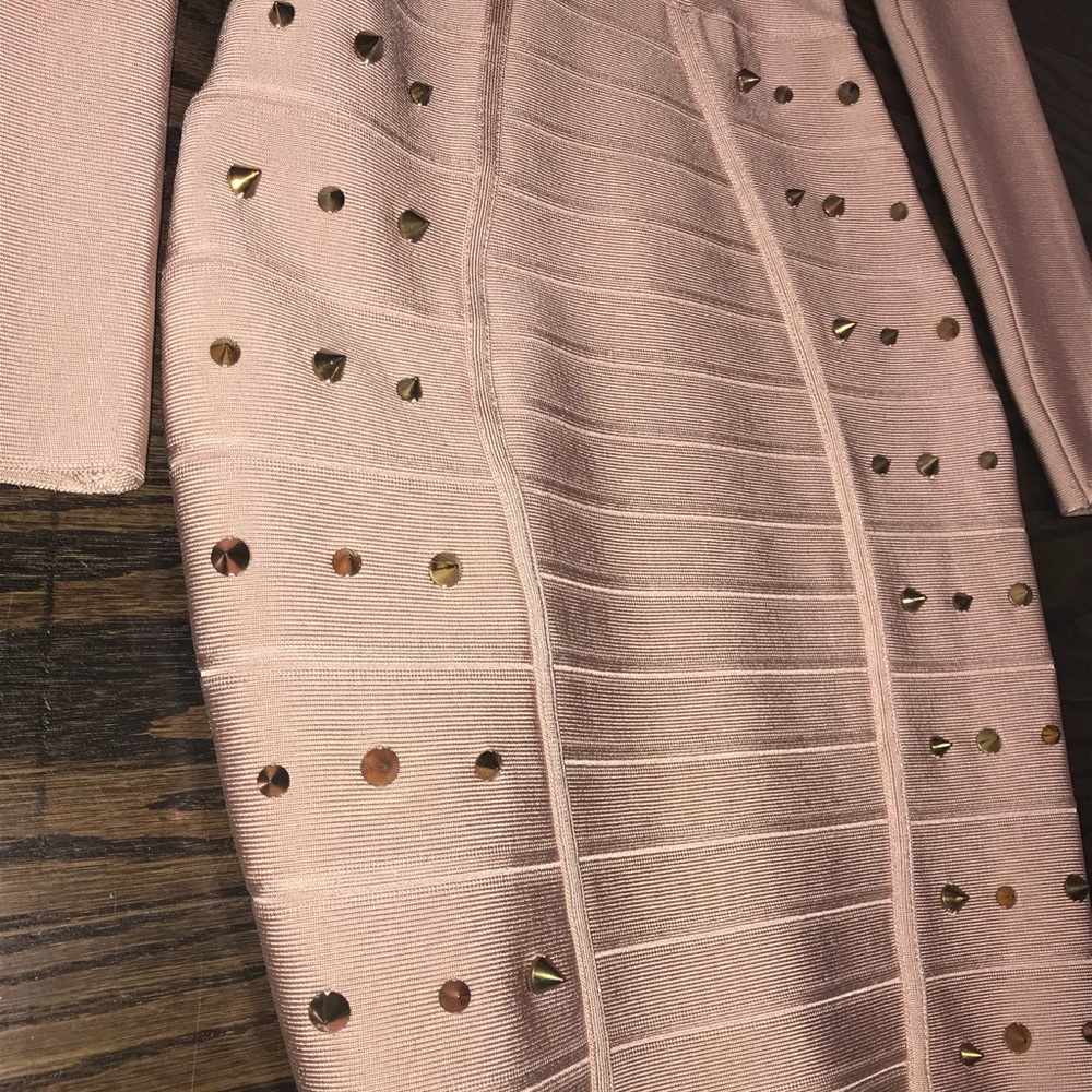 Nude long sleeve studded bandage dress - Picture 2 of 3